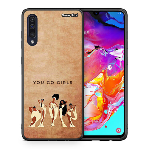 Θήκη Samsung A70 You Go Girl από τη Smartfits με σχέδιο στο πίσω μέρος και μαύρο περίβλημα | Samsung A70 You Go Girl case with colorful back and black bezels