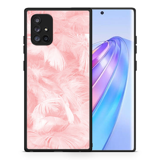 Θήκη Samsung Galaxy A71 5G Pink Feather Boho από τη Smartfits με σχέδιο στο πίσω μέρος και μαύρο περίβλημα | Samsung Galaxy A71 5G Pink Feather Boho case with colorful back and black bezels