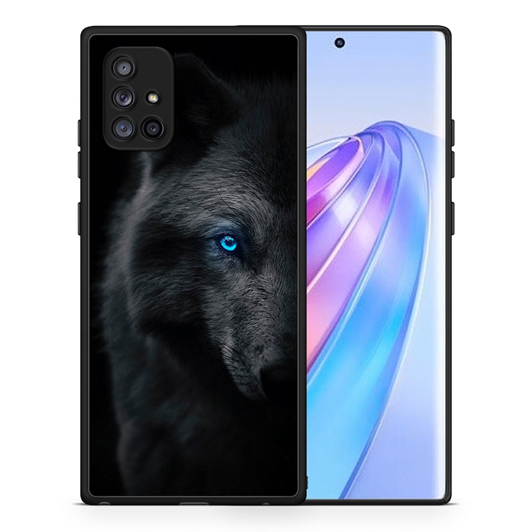 Θήκη Samsung Galaxy A71 5G Dark Wolf από τη Smartfits με σχέδιο στο πίσω μέρος και μαύρο περίβλημα | Samsung Galaxy A71 5G Dark Wolf case with colorful back and black bezels
