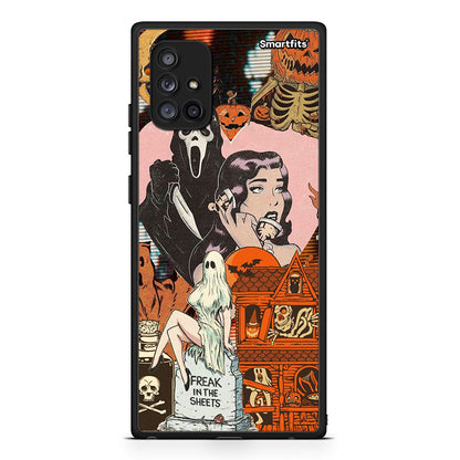 Samsung Galaxy A71 5G Halloween Collage Θήκη από τη Smartfits με σχέδιο στο πίσω μέρος και μαύρο περίβλημα | Smartphone case with colorful back and black bezels by Smartfits