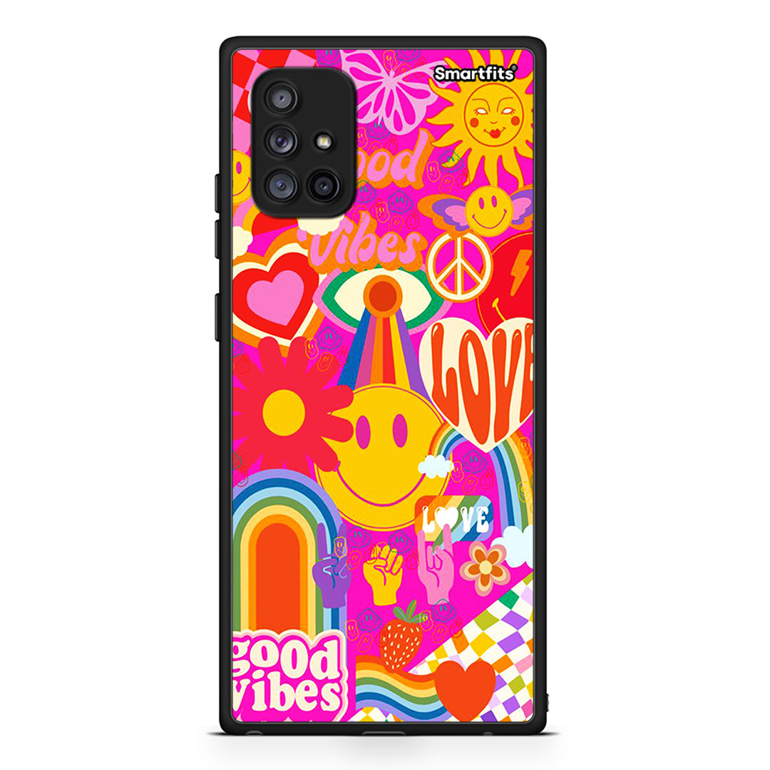 Samsung Galaxy A71 5G Hippie Love θήκη από τη Smartfits με σχέδιο στο πίσω μέρος και μαύρο περίβλημα | Smartphone case with colorful back and black bezels by Smartfits