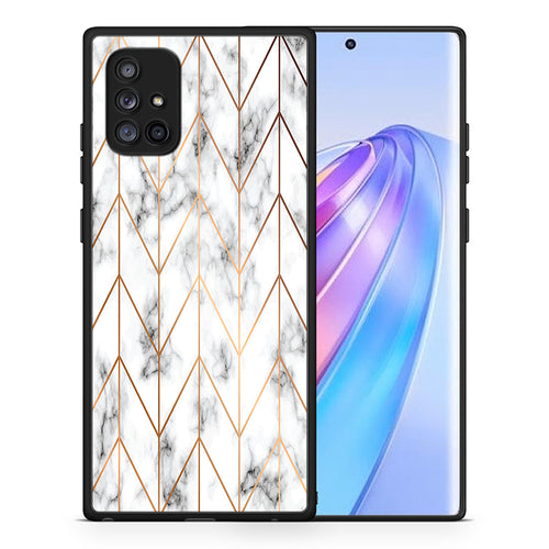 Θήκη Samsung Galaxy A71 5G Gold Geometric Marble από τη Smartfits με σχέδιο στο πίσω μέρος και μαύρο περίβλημα | Samsung Galaxy A71 5G Gold Geometric Marble case with colorful back and black bezels
