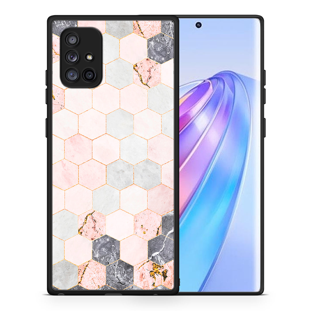 Θήκη Samsung Galaxy A71 5G Hexagon Pink Marble από τη Smartfits με σχέδιο στο πίσω μέρος και μαύρο περίβλημα | Samsung Galaxy A71 5G Hexagon Pink Marble case with colorful back and black bezels