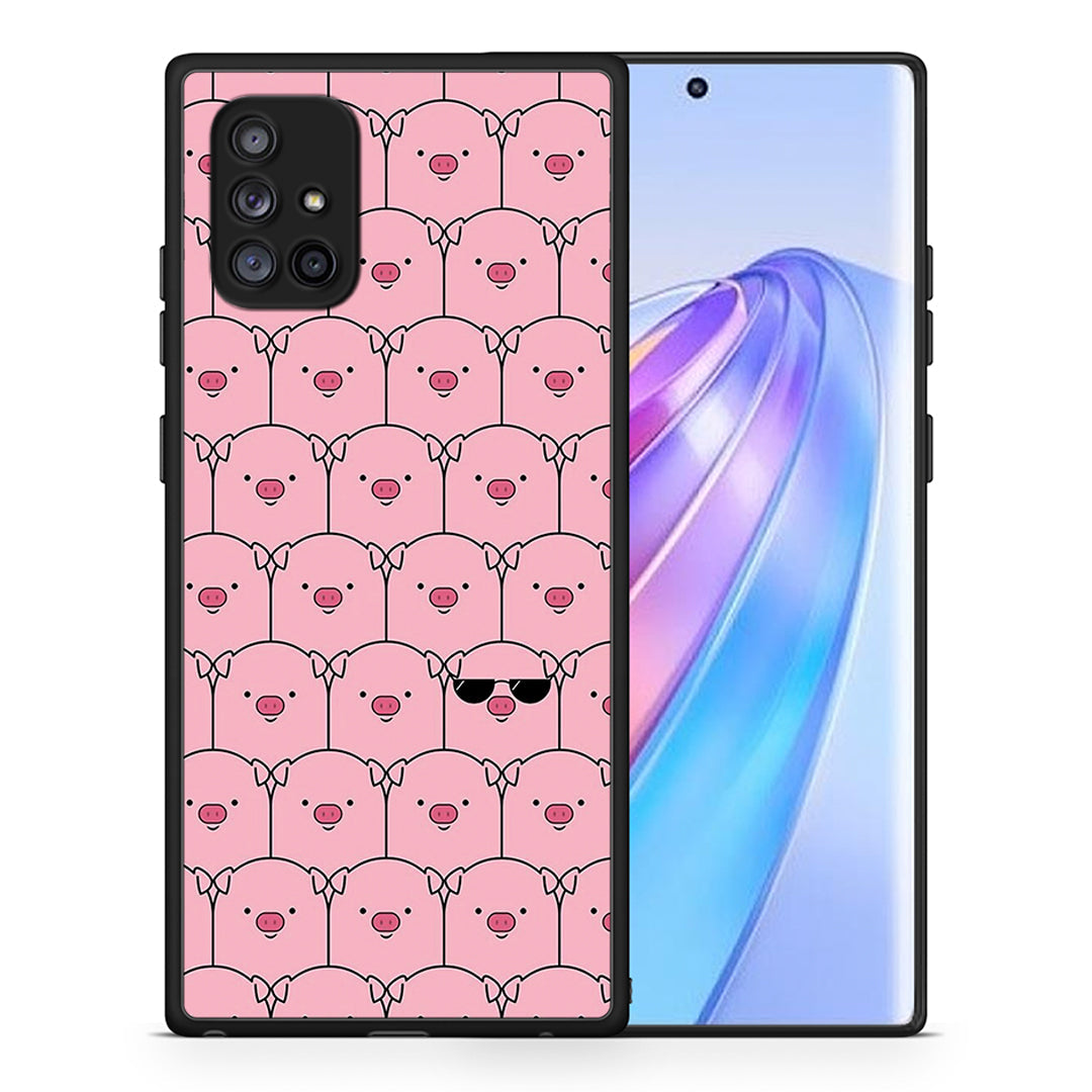 Θήκη Samsung Galaxy A71 5G Pig Glasses από τη Smartfits με σχέδιο στο πίσω μέρος και μαύρο περίβλημα | Samsung Galaxy A71 5G Pig Glasses case with colorful back and black bezels
