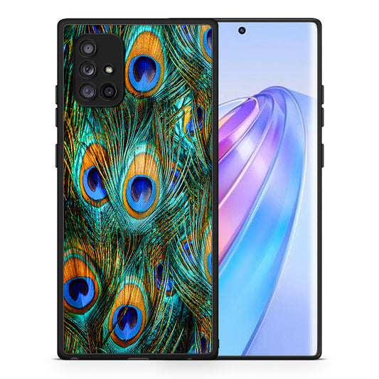 Θήκη Samsung Galaxy A71 5G Real Peacock Feathers από τη Smartfits με σχέδιο στο πίσω μέρος και μαύρο περίβλημα | Samsung Galaxy A71 5G Real Peacock Feathers case with colorful back and black bezels