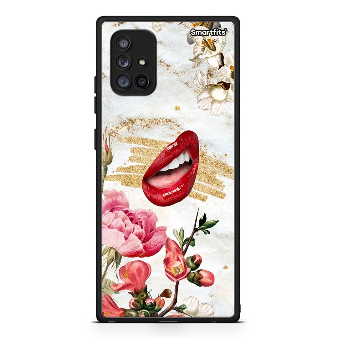 Samsung Galaxy A71 5G Red Lips θήκη από τη Smartfits με σχέδιο στο πίσω μέρος και μαύρο περίβλημα | Smartphone case with colorful back and black bezels by Smartfits