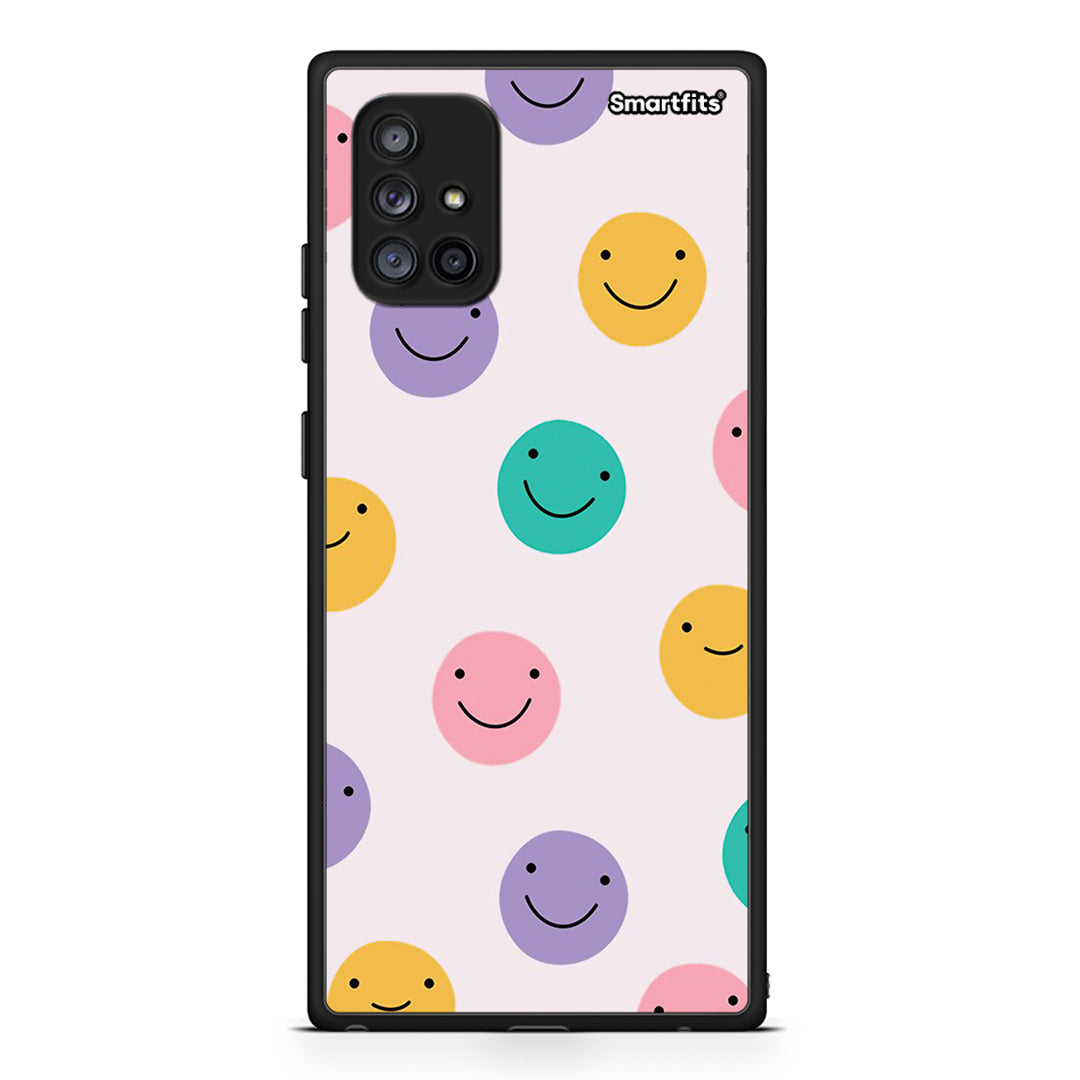 Samsung Galaxy A71 5G Smiley Faces θήκη από τη Smartfits με σχέδιο στο πίσω μέρος και μαύρο περίβλημα | Smartphone case with colorful back and black bezels by Smartfits