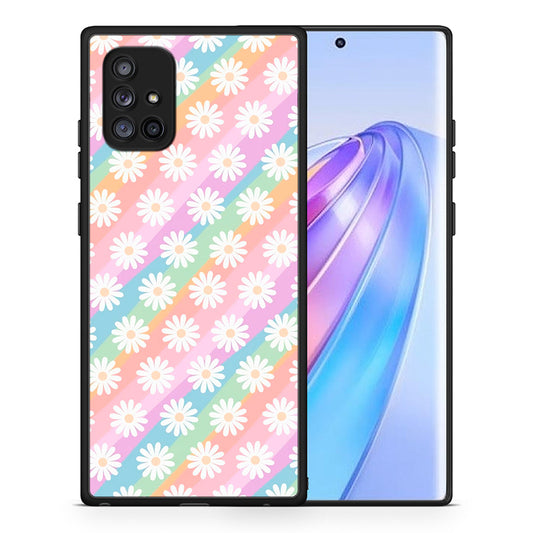 Θήκη Samsung Galaxy A71 5G White Daisies από τη Smartfits με σχέδιο στο πίσω μέρος και μαύρο περίβλημα | Samsung Galaxy A71 5G White Daisies case with colorful back and black bezels