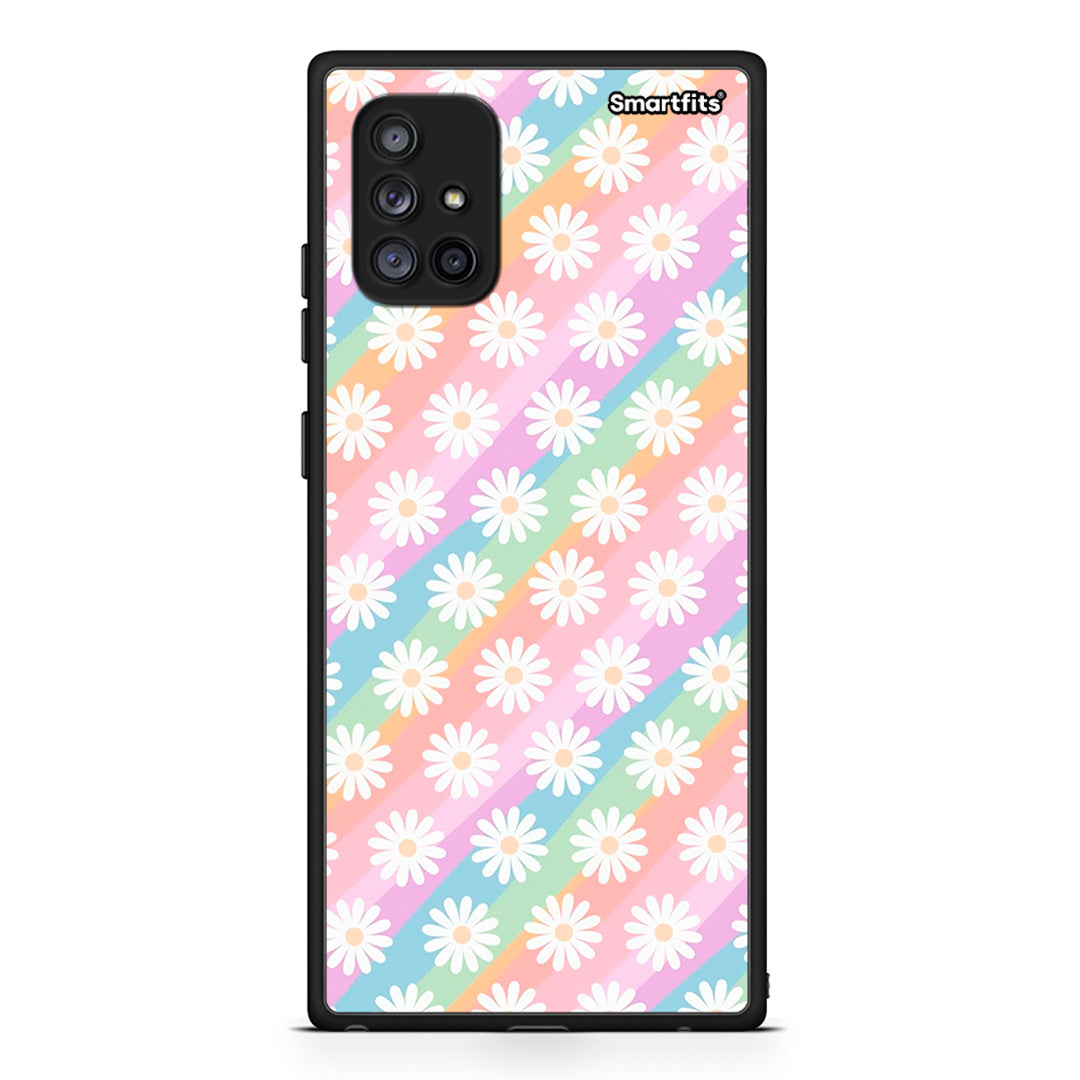 Samsung Galaxy A71 5G White Daisies θήκη από τη Smartfits με σχέδιο στο πίσω μέρος και μαύρο περίβλημα | Smartphone case with colorful back and black bezels by Smartfits