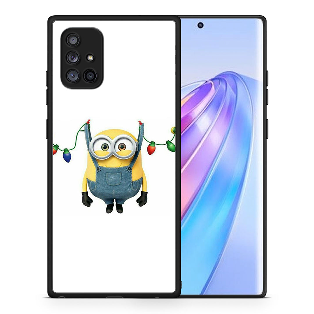 Θήκη Samsung Galaxy A71 5G Xmas Minion Lights από τη Smartfits με σχέδιο στο πίσω μέρος και μαύρο περίβλημα | Samsung Galaxy A71 5G Xmas Minion Lights case with colorful back and black bezels