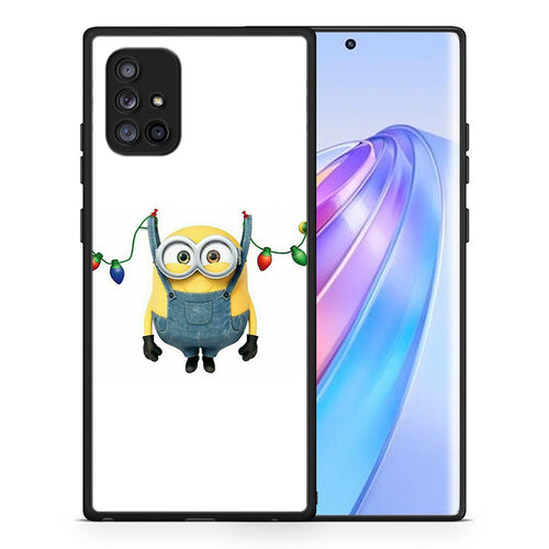 Θήκη Samsung Galaxy A71 5G Xmas Minion Lights από τη Smartfits με σχέδιο στο πίσω μέρος και μαύρο περίβλημα | Samsung Galaxy A71 5G Xmas Minion Lights case with colorful back and black bezels