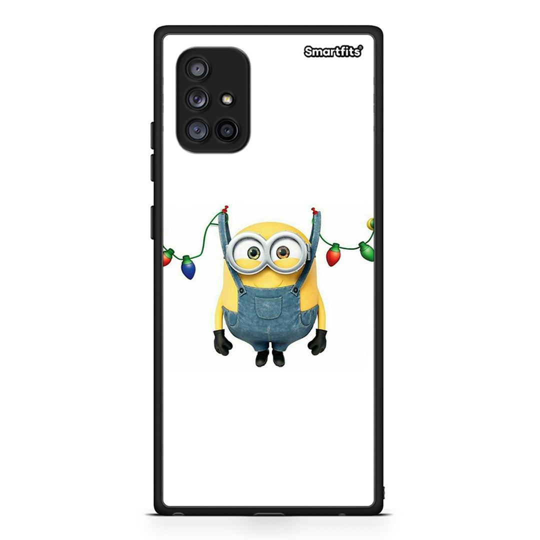 Samsung Galaxy A71 5G Xmas Minion Lights θήκη από τη Smartfits με σχέδιο στο πίσω μέρος και μαύρο περίβλημα | Smartphone case with colorful back and black bezels by Smartfits