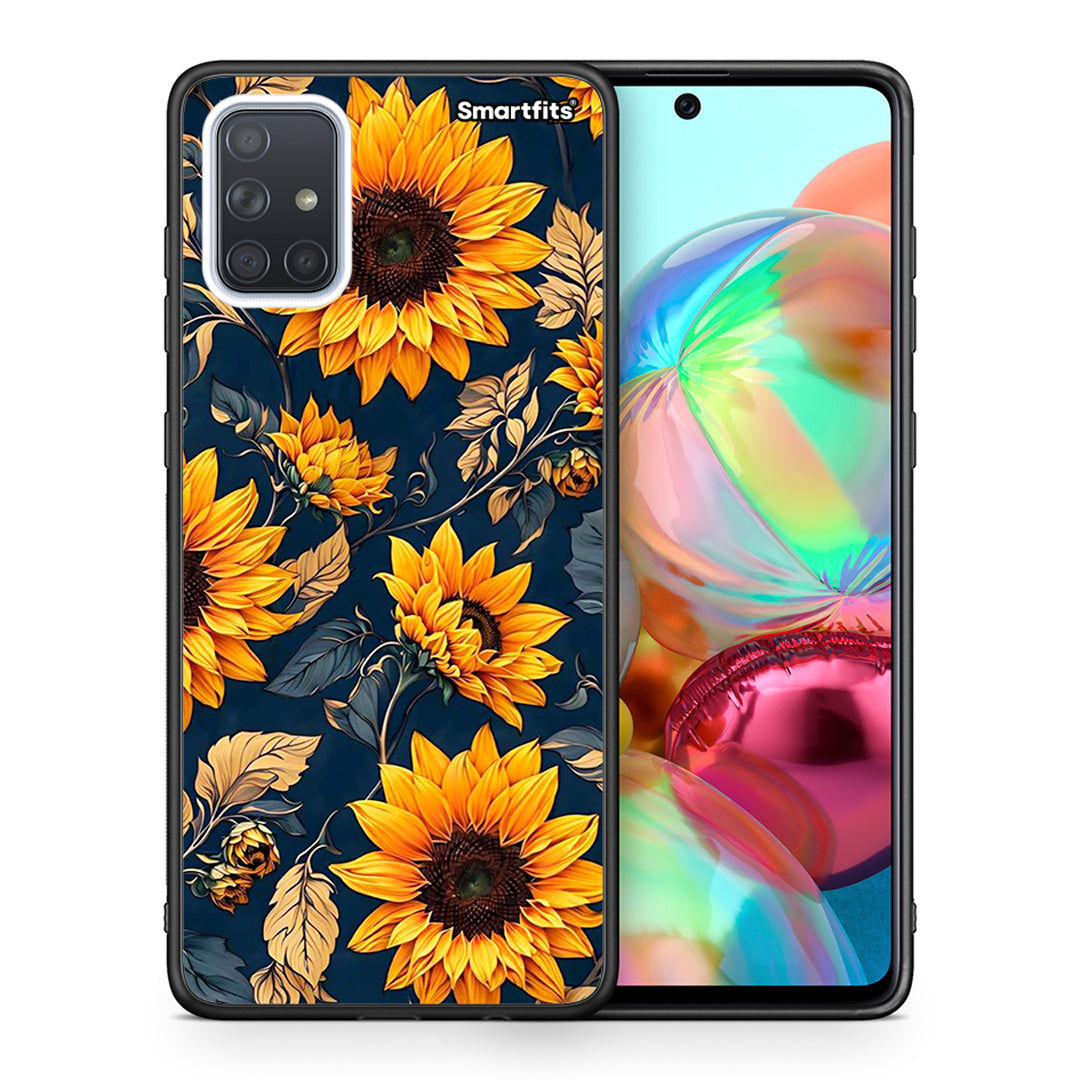 Θήκη Samsung A71 Autumn Sunflowers από τη Smartfits με σχέδιο στο πίσω μέρος και μαύρο περίβλημα | Samsung A71 Autumn Sunflowers case with colorful back and black bezels