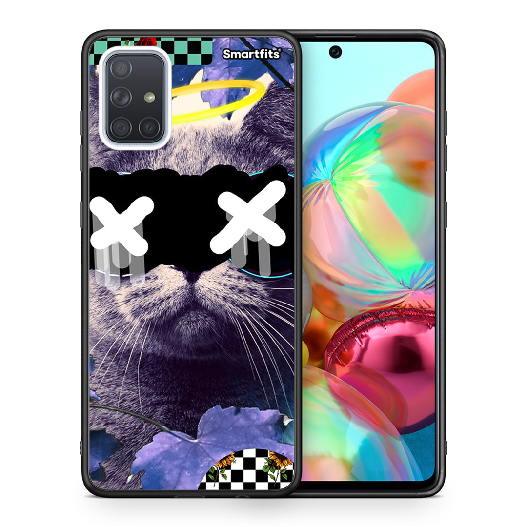 Θήκη Samsung A71 Cat Collage από τη Smartfits με σχέδιο στο πίσω μέρος και μαύρο περίβλημα | Samsung A71 Cat Collage case with colorful back and black bezels