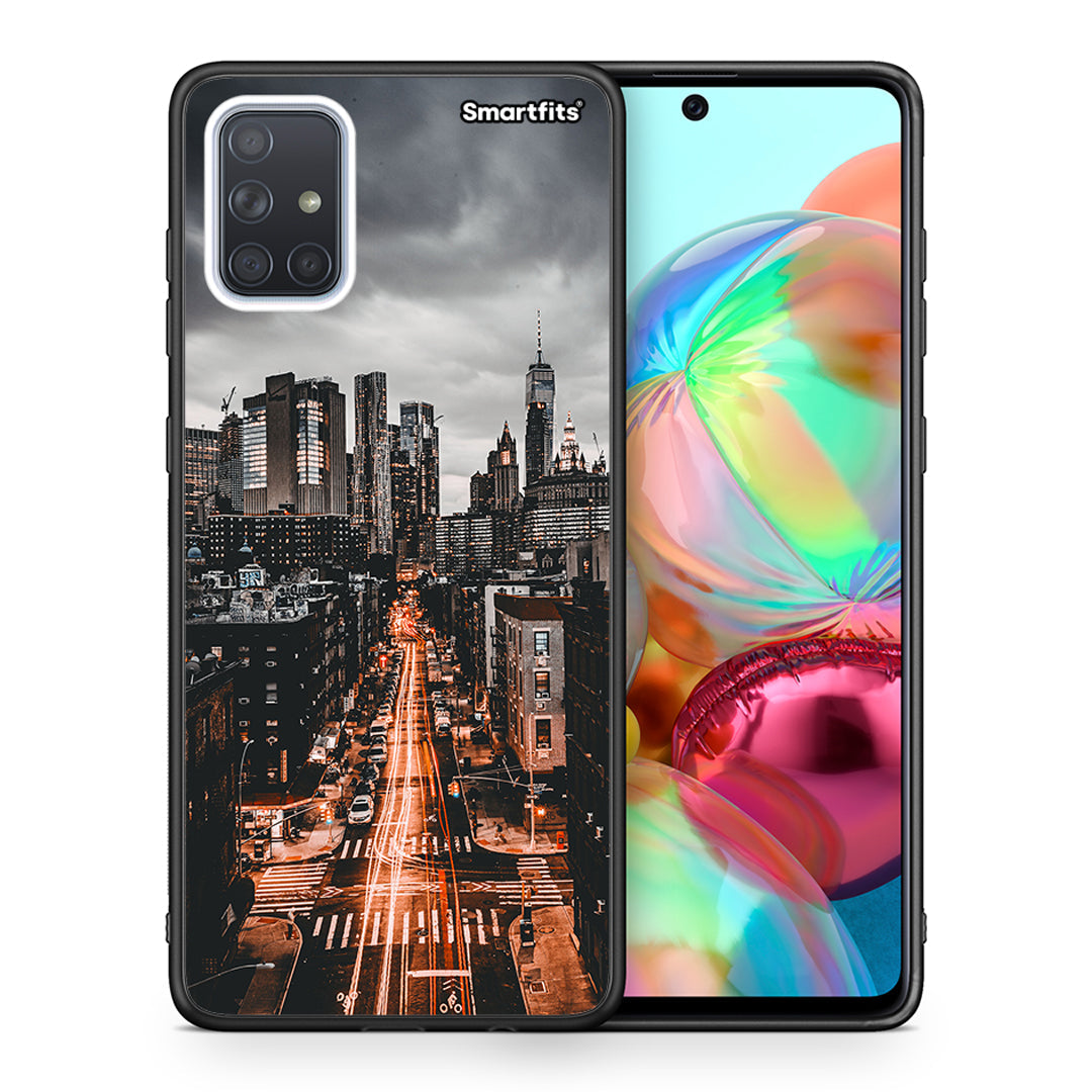Θήκη Samsung A71 City Lights από τη Smartfits με σχέδιο στο πίσω μέρος και μαύρο περίβλημα | Samsung A71 City Lights case with colorful back and black bezels