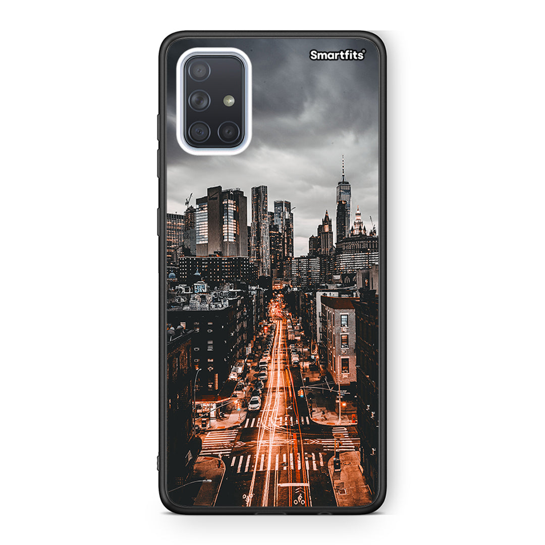 Samsung A71 City Lights θήκη από τη Smartfits με σχέδιο στο πίσω μέρος και μαύρο περίβλημα | Smartphone case with colorful back and black bezels by Smartfits