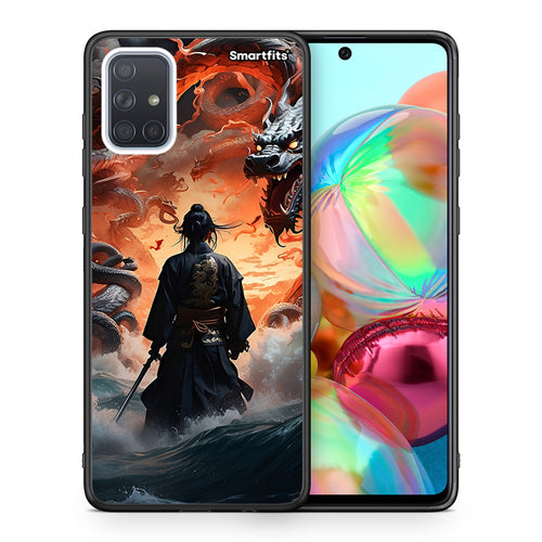 Θήκη Samsung A71 Dragons Fight από τη Smartfits με σχέδιο στο πίσω μέρος και μαύρο περίβλημα | Samsung A71 Dragons Fight case with colorful back and black bezels