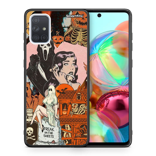 Θήκη Samsung A71 Halloween Collage από τη Smartfits με σχέδιο στο πίσω μέρος και μαύρο περίβλημα | Samsung A71 Halloween Collage case with colorful back and black bezels