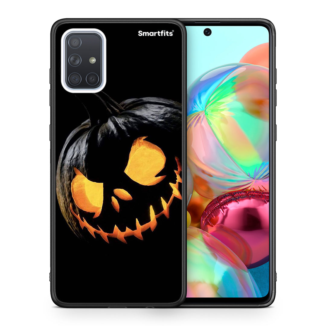 Θήκη Samsung A71 Halloween Scary Pumpkin από τη Smartfits με σχέδιο στο πίσω μέρος και μαύρο περίβλημα | Samsung A71 Halloween Scary Pumpkin case with colorful back and black bezels
