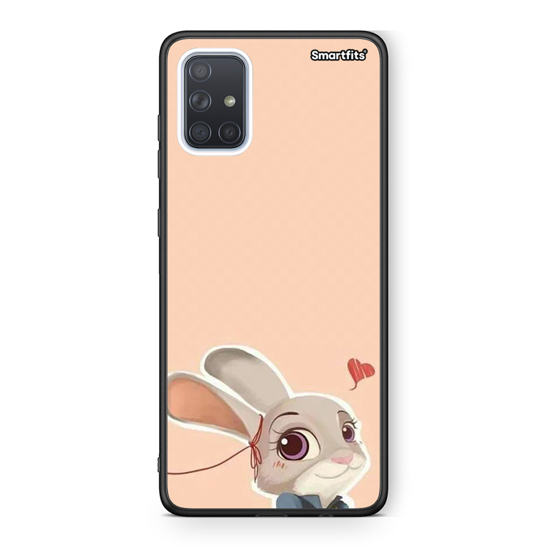Samsung A51 Nick Wilde And Judy Hopps Love 2 θήκη από τη Smartfits με σχέδιο στο πίσω μέρος και μαύρο περίβλημα | Smartphone case with colorful back and black bezels by Smartfits