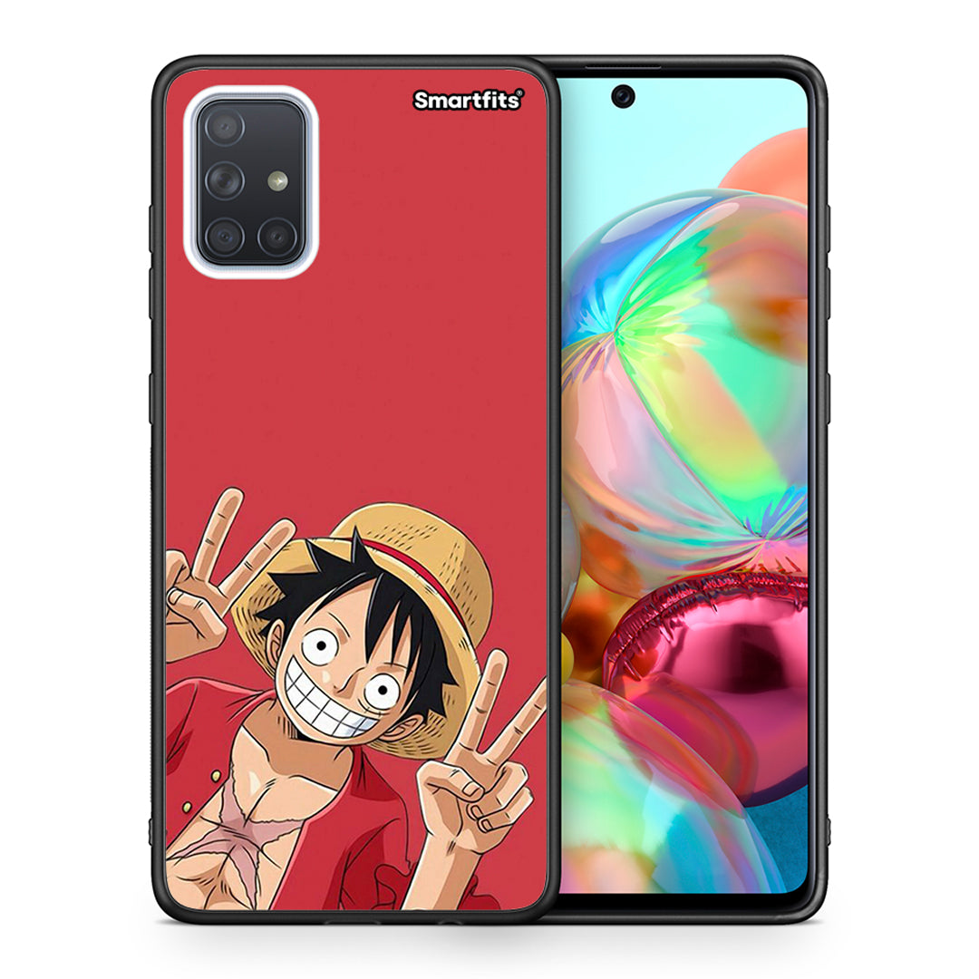 Θήκη Samsung A71 Pirate Luffy από τη Smartfits με σχέδιο στο πίσω μέρος και μαύρο περίβλημα | Samsung A71 Pirate Luffy case with colorful back and black bezels