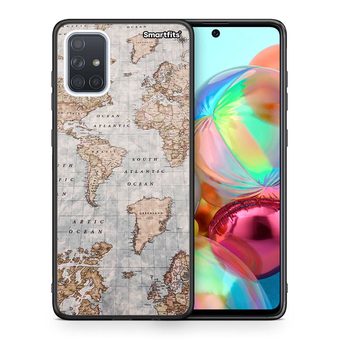 Θήκη Samsung A71 World Map από τη Smartfits με σχέδιο στο πίσω μέρος και μαύρο περίβλημα | Samsung A71 World Map case with colorful back and black bezels