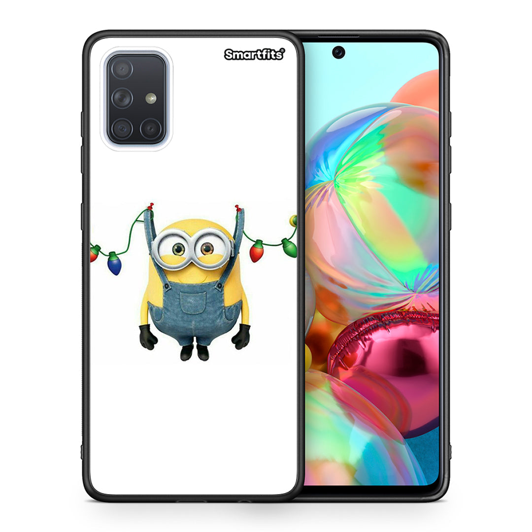 Θήκη Samsung A71 Xmas Minion Lights από τη Smartfits με σχέδιο στο πίσω μέρος και μαύρο περίβλημα | Samsung A71 Xmas Minion Lights case with colorful back and black bezels