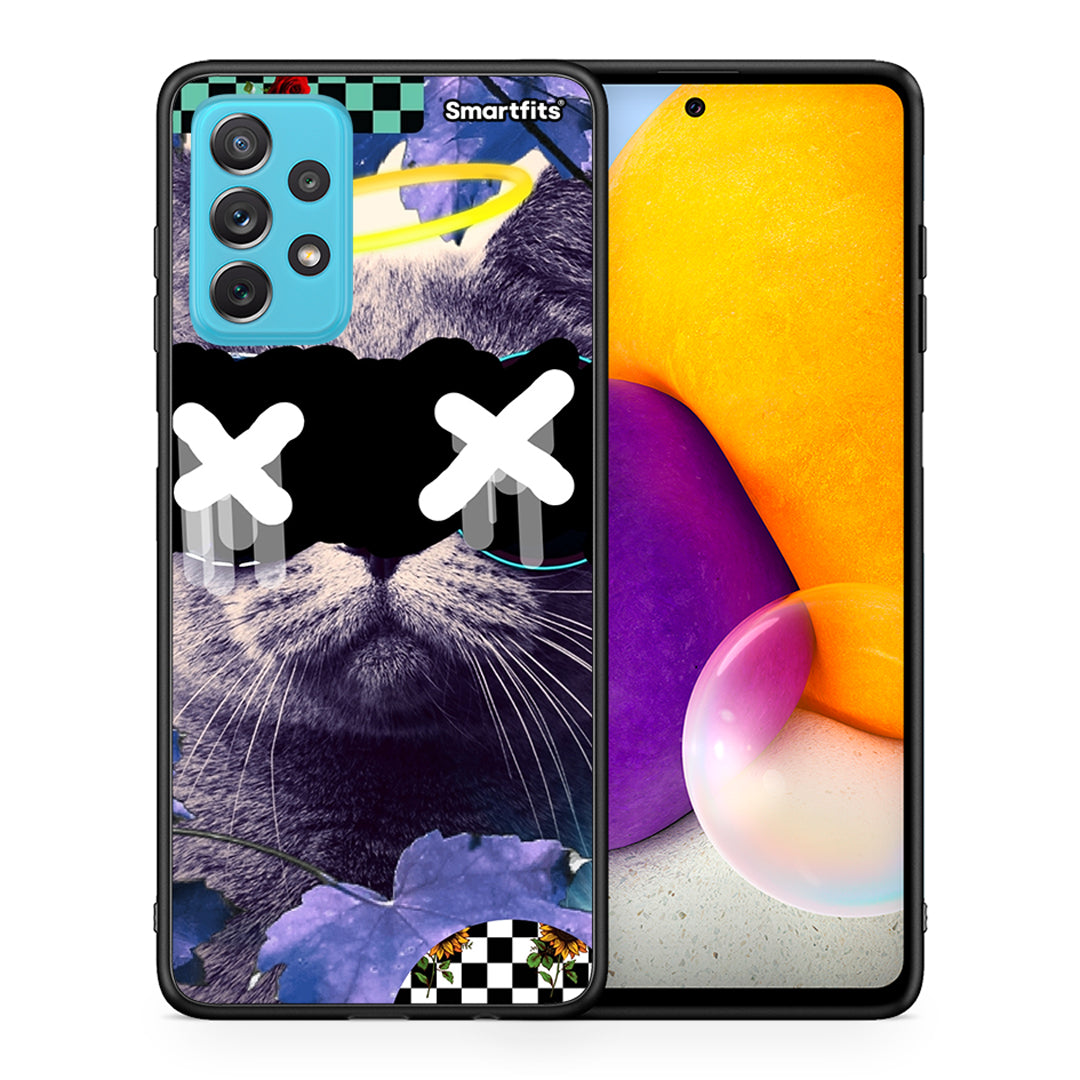 Θήκη Samsung A72 Cat Collage από τη Smartfits με σχέδιο στο πίσω μέρος και μαύρο περίβλημα | Samsung A72 Cat Collage case with colorful back and black bezels