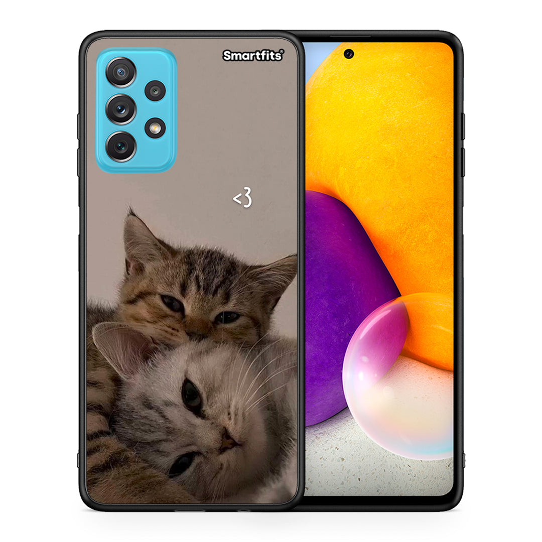 Θήκη Samsung A72 Cats In Love από τη Smartfits με σχέδιο στο πίσω μέρος και μαύρο περίβλημα | Samsung A72 Cats In Love case with colorful back and black bezels