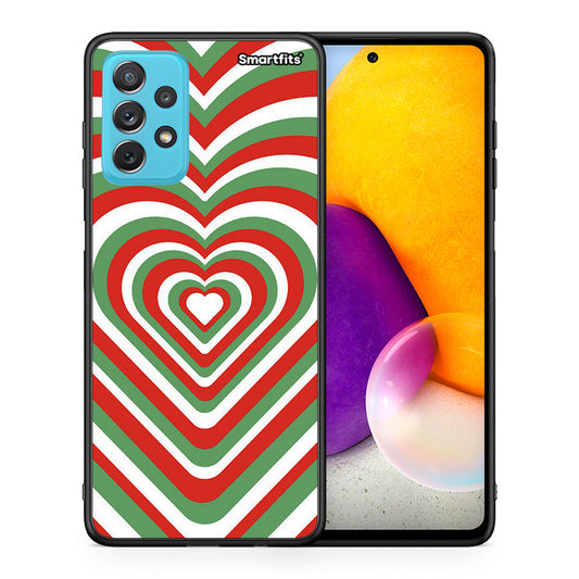 Θήκη Samsung A72 Christmas Hearts από τη Smartfits με σχέδιο στο πίσω μέρος και μαύρο περίβλημα | Samsung A72 Christmas Hearts case with colorful back and black bezels