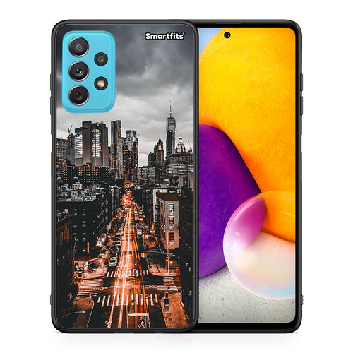 Θήκη Samsung A72 City Lights από τη Smartfits με σχέδιο στο πίσω μέρος και μαύρο περίβλημα | Samsung A72 City Lights case with colorful back and black bezels