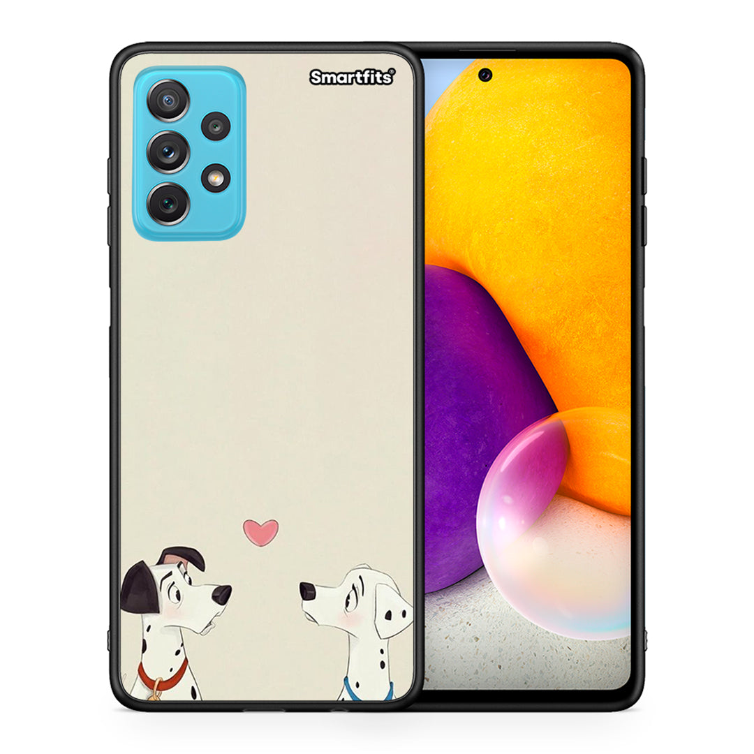 Θήκη Samsung A72 Dalmatians Love από τη Smartfits με σχέδιο στο πίσω μέρος και μαύρο περίβλημα | Samsung A72 Dalmatians Love case with colorful back and black bezels