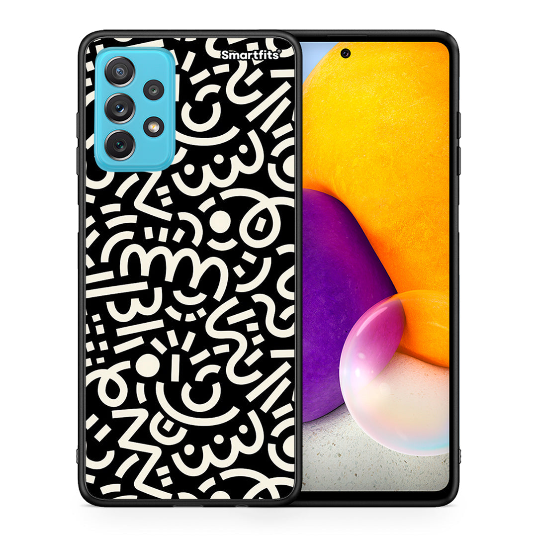 Θήκη Samsung A72 Doodle Art από τη Smartfits με σχέδιο στο πίσω μέρος και μαύρο περίβλημα | Samsung A72 Doodle Art case with colorful back and black bezels
