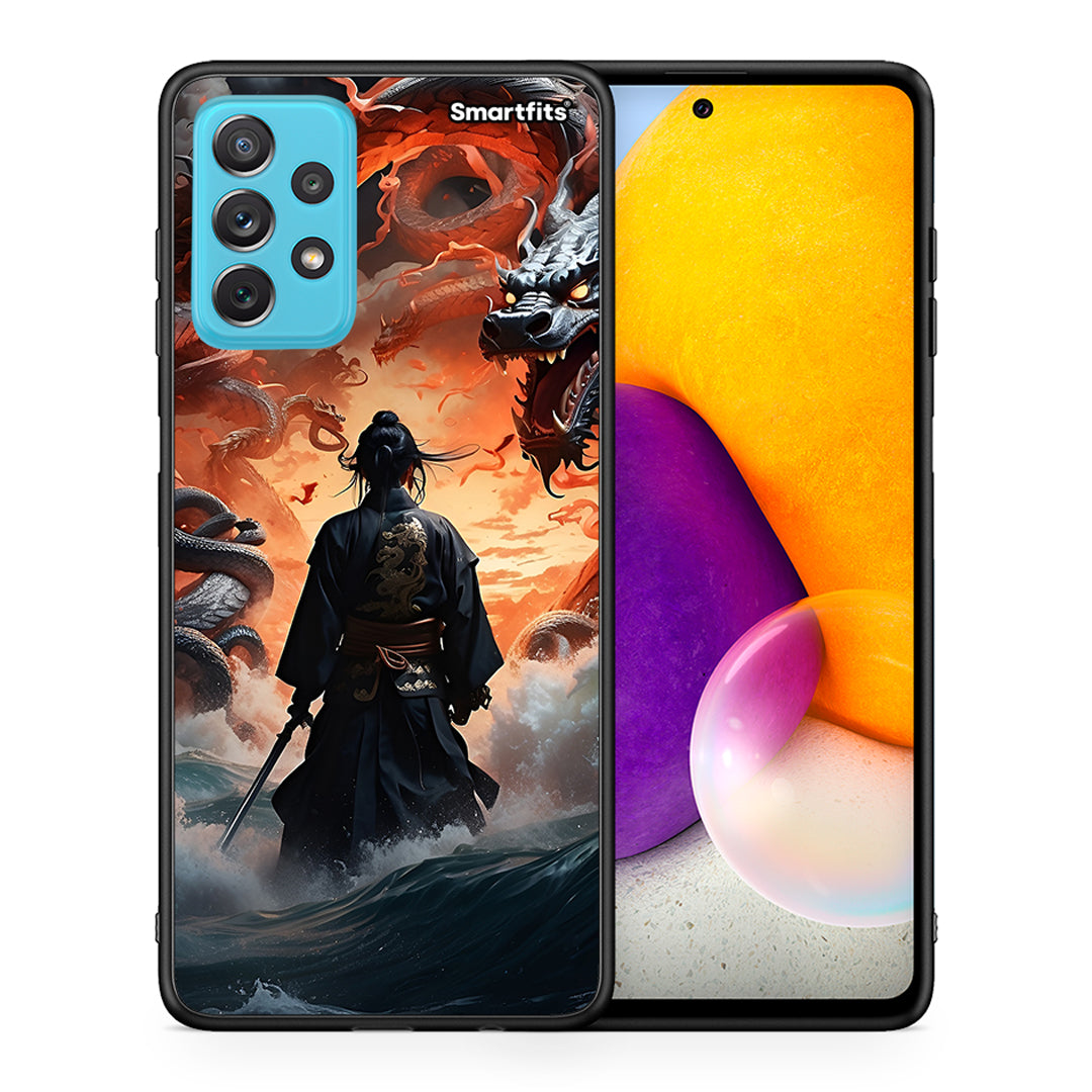 Θήκη Samsung A72 Dragons Fight από τη Smartfits με σχέδιο στο πίσω μέρος και μαύρο περίβλημα | Samsung A72 Dragons Fight case with colorful back and black bezels