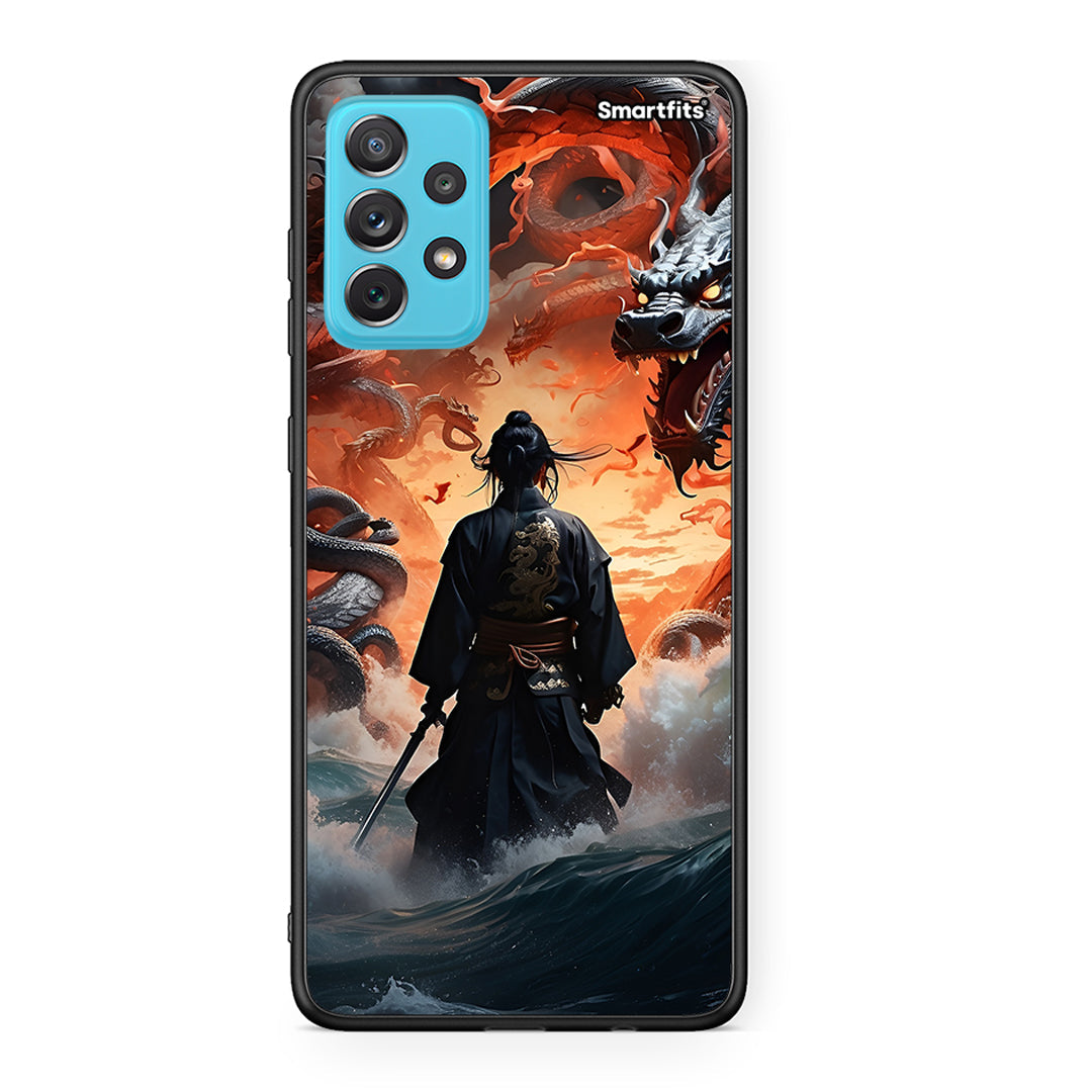 Samsung A72 Dragons Fight θήκη από τη Smartfits με σχέδιο στο πίσω μέρος και μαύρο περίβλημα | Smartphone case with colorful back and black bezels by Smartfits
