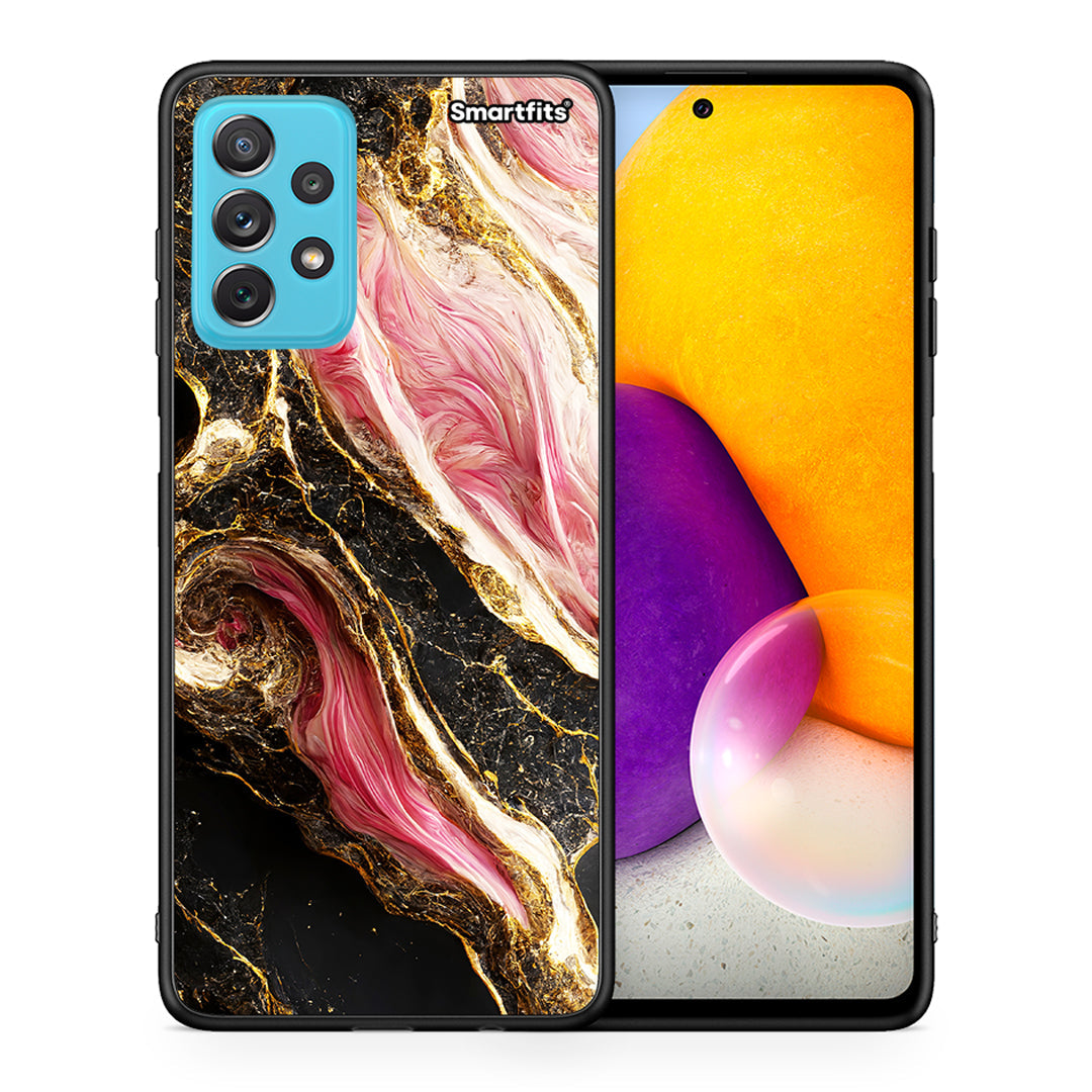Θήκη Samsung A72 Glamorous Pink Marble από τη Smartfits με σχέδιο στο πίσω μέρος και μαύρο περίβλημα | Samsung A72 Glamorous Pink Marble case with colorful back and black bezels