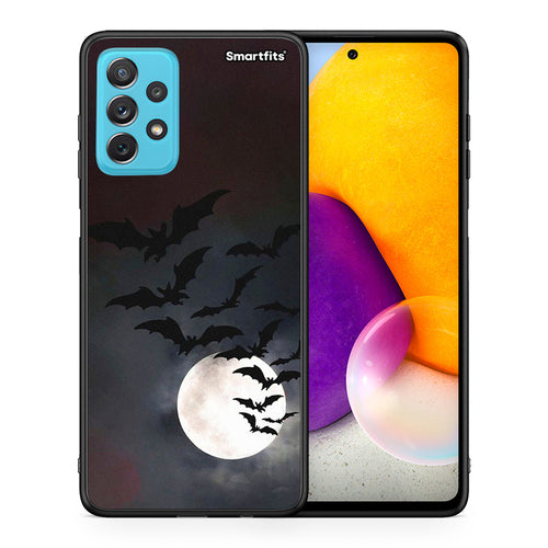 Θήκη Samsung A72 Halloween Bat Night από τη Smartfits με σχέδιο στο πίσω μέρος και μαύρο περίβλημα | Samsung A72 Halloween Bat Night case with colorful back and black bezels