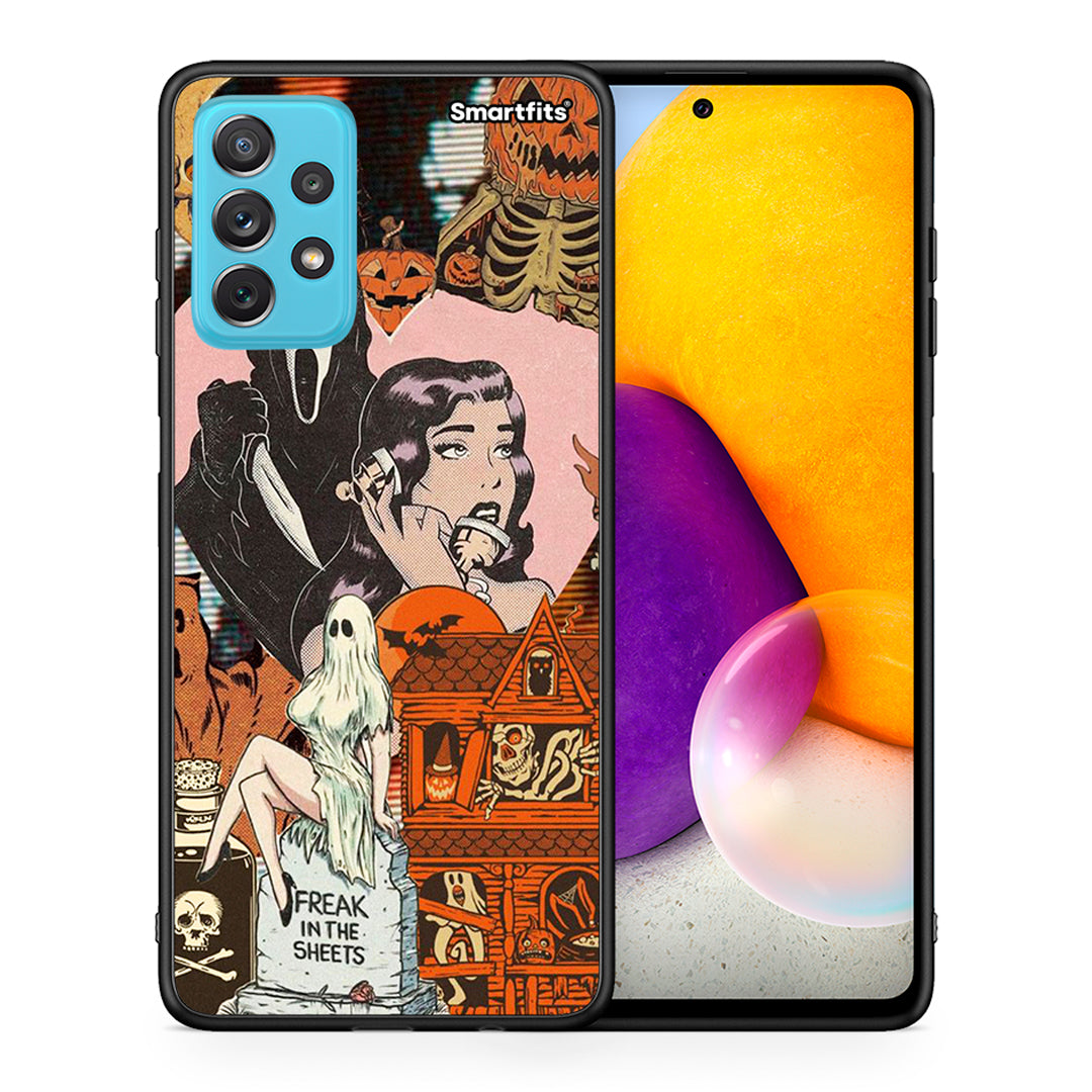 Θήκη Samsung A72 Halloween Collage από τη Smartfits με σχέδιο στο πίσω μέρος και μαύρο περίβλημα | Samsung A72 Halloween Collage case with colorful back and black bezels