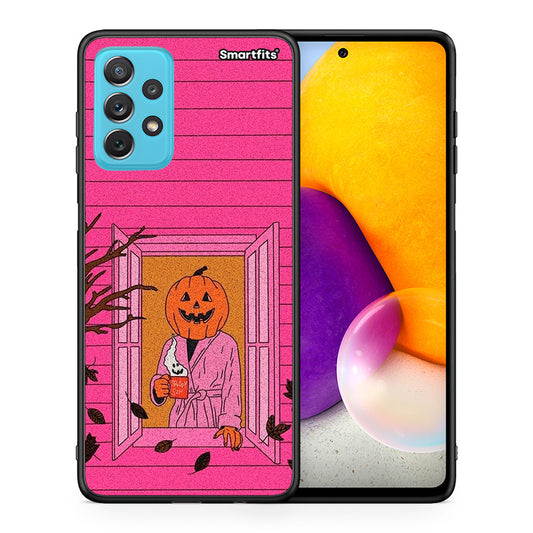 Θήκη Samsung A72 Halloween Pumpkin Lady από τη Smartfits με σχέδιο στο πίσω μέρος και μαύρο περίβλημα | Samsung A72 Halloween Pumpkin Lady case with colorful back and black bezels