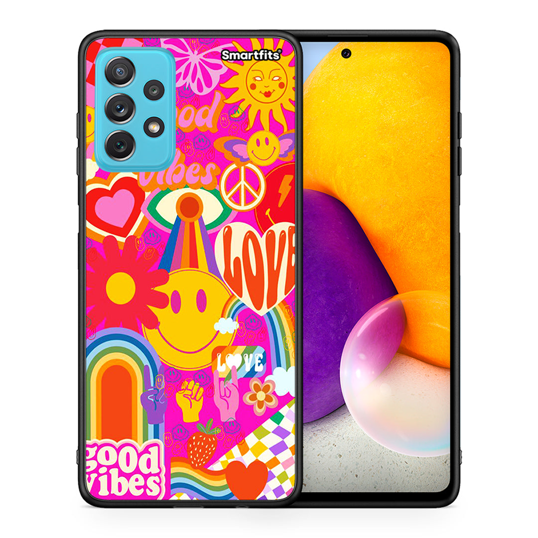 Θήκη Samsung A72 Hippie Love από τη Smartfits με σχέδιο στο πίσω μέρος και μαύρο περίβλημα | Samsung A72 Hippie Love case with colorful back and black bezels
