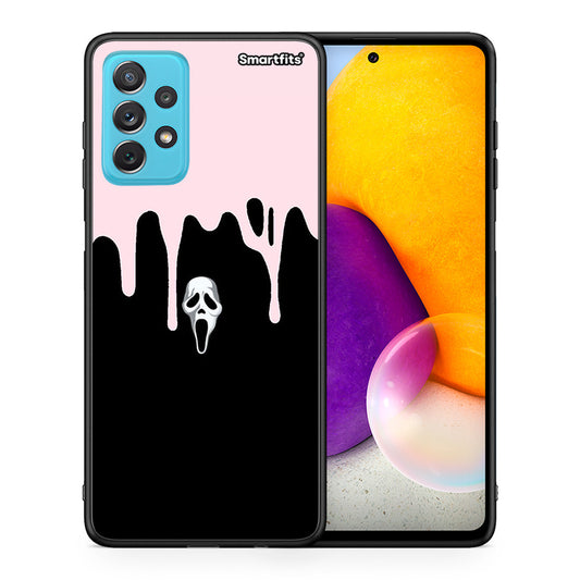 Θήκη Samsung A72 Melting Halloween Mask από τη Smartfits με σχέδιο στο πίσω μέρος και μαύρο περίβλημα | Samsung A72 Melting Halloween Mask case with colorful back and black bezels