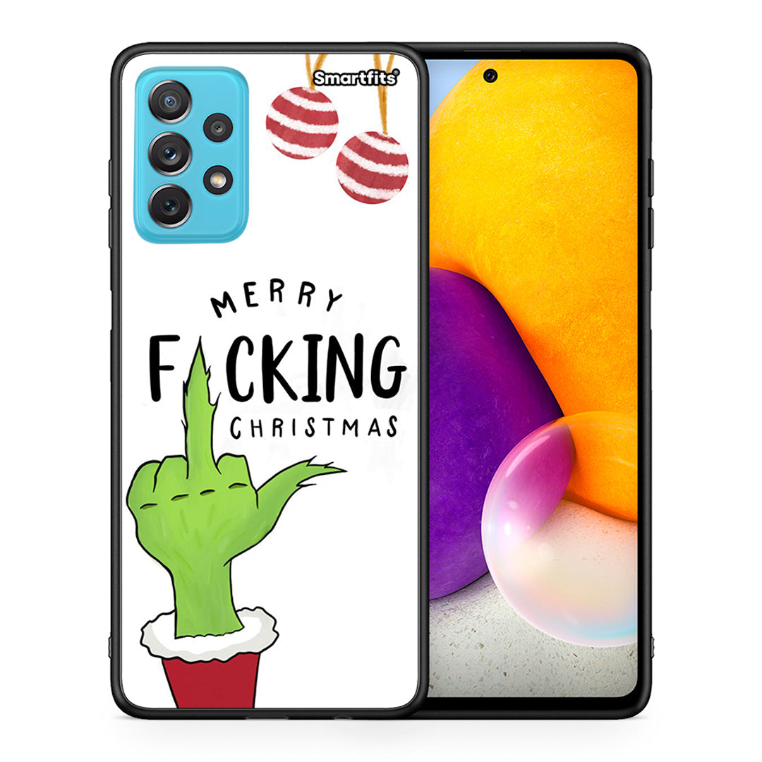 Θήκη Samsung A72 Merry F Xmas από τη Smartfits με σχέδιο στο πίσω μέρος και μαύρο περίβλημα | Samsung A72 Merry F Xmas case with colorful back and black bezels