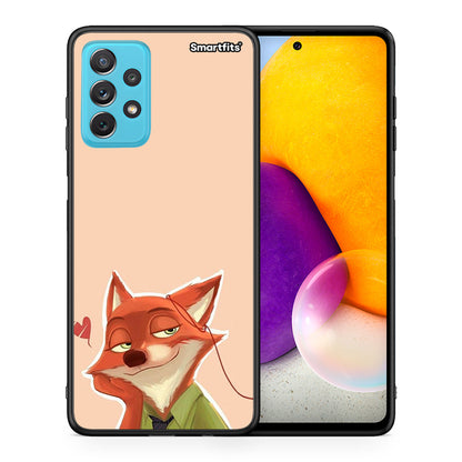 Θήκη Samsung A72 Nick Wilde And Judy Hopps Love 1 από τη Smartfits με σχέδιο στο πίσω μέρος και μαύρο περίβλημα | Samsung A72 Nick Wilde And Judy Hopps Love 1 case with colorful back and black bezels
