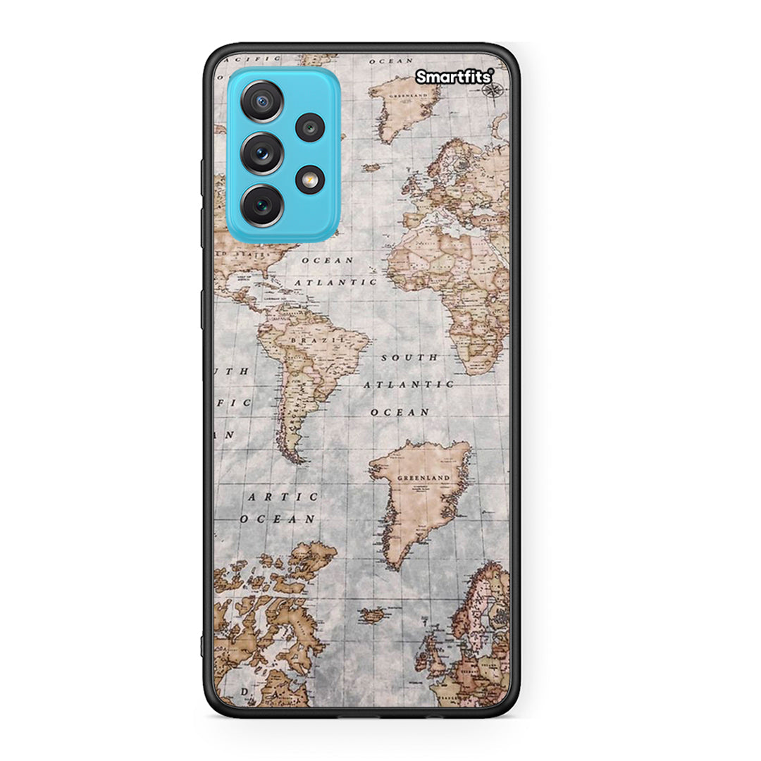 Samsung A72 World Map Θήκη από τη Smartfits με σχέδιο στο πίσω μέρος και μαύρο περίβλημα | Smartphone case with colorful back and black bezels by Smartfits
