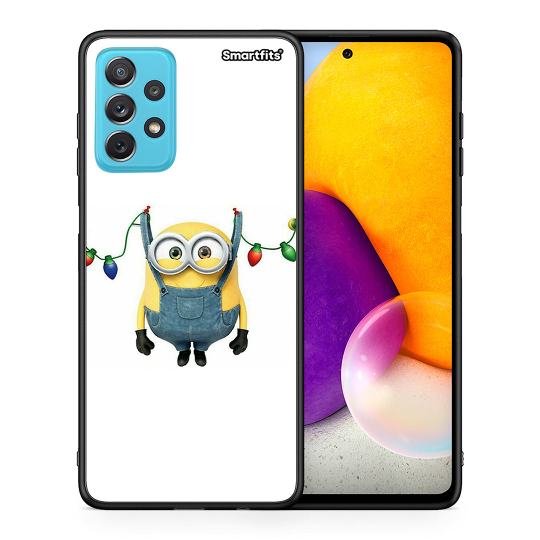 Θήκη Samsung A72 Xmas Minion Lights από τη Smartfits με σχέδιο στο πίσω μέρος και μαύρο περίβλημα | Samsung A72 Xmas Minion Lights case with colorful back and black bezels