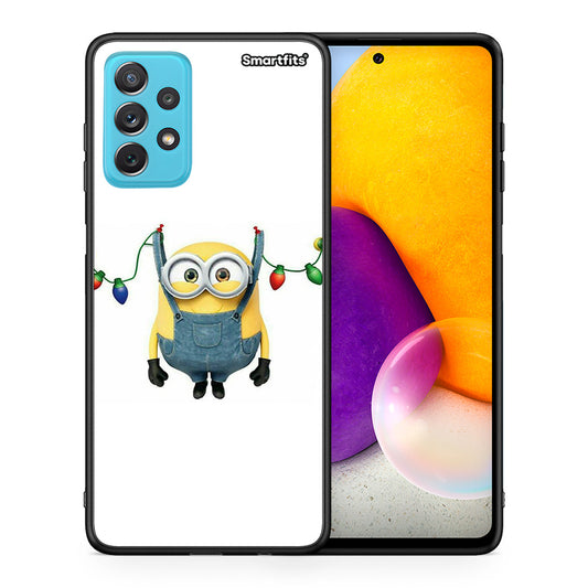 Θήκη Samsung A72 Xmas Minion Lights από τη Smartfits με σχέδιο στο πίσω μέρος και μαύρο περίβλημα | Samsung A72 Xmas Minion Lights case with colorful back and black bezels