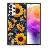 Thumbnail for Θήκη Samsung A73 5G Autumn Sunflowers από τη Smartfits με σχέδιο στο πίσω μέρος και μαύρο περίβλημα | Samsung A73 5G Autumn Sunflowers case with colorful back and black bezels