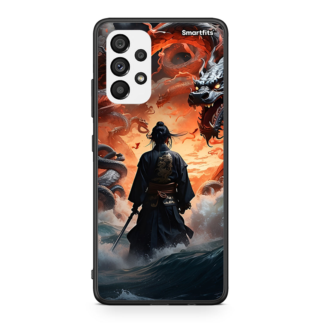 Samsung A73 5G Dragons Fight θήκη από τη Smartfits με σχέδιο στο πίσω μέρος και μαύρο περίβλημα | Smartphone case with colorful back and black bezels by Smartfits