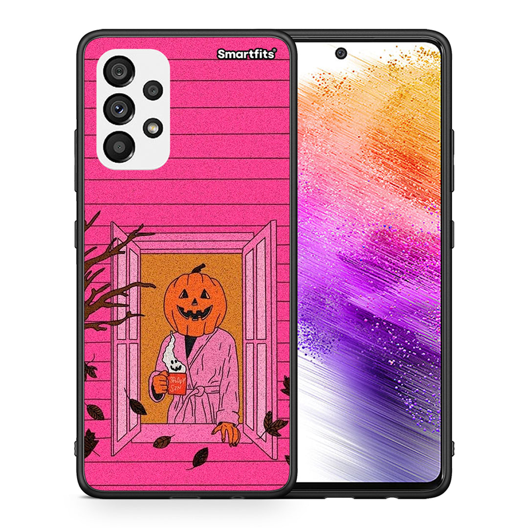 Θήκη Samsung A73 5G Halloween Pumpkin Lady από τη Smartfits με σχέδιο στο πίσω μέρος και μαύρο περίβλημα | Samsung A73 5G Halloween Pumpkin Lady case with colorful back and black bezels