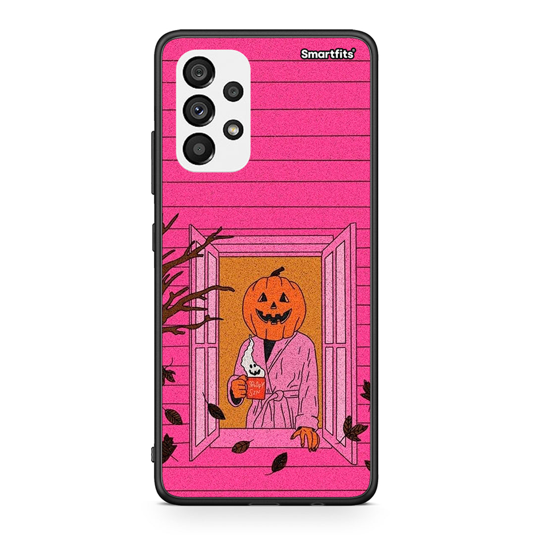 Samsung A73 5G Halloween Pumpkin Lady Θήκη από τη Smartfits με σχέδιο στο πίσω μέρος και μαύρο περίβλημα | Smartphone case with colorful back and black bezels by Smartfits